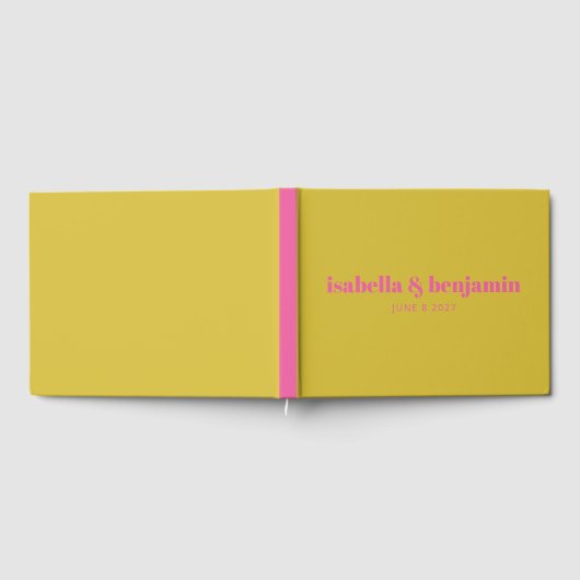 Modern Bold Typography Bright Pink Yellow Wedding Gastenboek (Volledig)