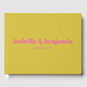 Modern Bold Typography Bright Pink Yellow Wedding Gastenboek