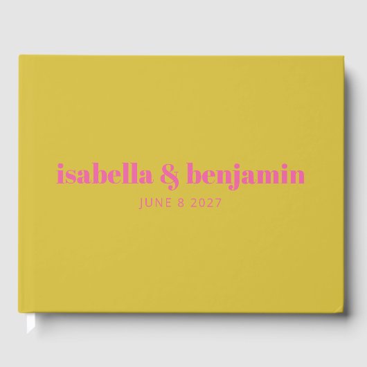 Modern Bold Typography Bright Pink Yellow Wedding Gastenboek (Voorkant)