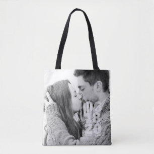 Modern Bold Typography Custom Photo Wedding Tote Bag