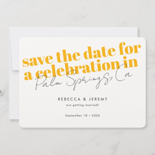 Modern Bold Typography Golden Yellow Wedding Save The Date (Voorkant)