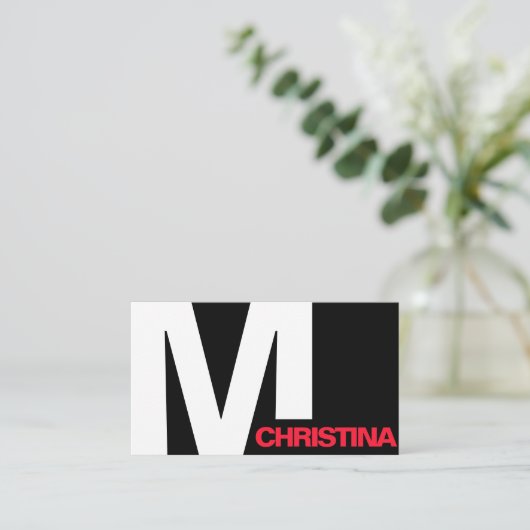 Modern Bold Typography Initiaal Black White Cool Visitekaartje (Staand voorkant)