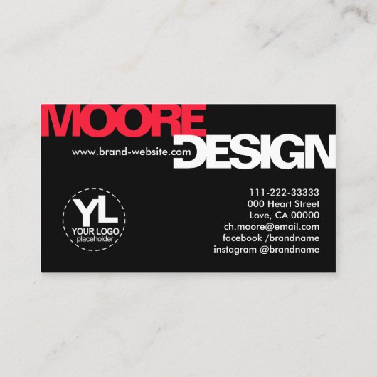 Modern Bold Typography Initiaal Black White Cool Visitekaartje (Achterkant)