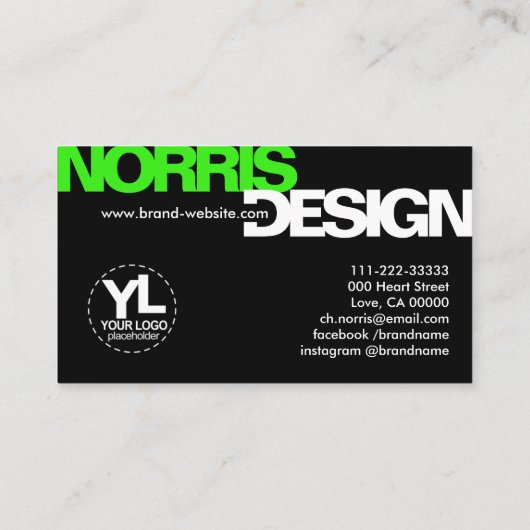 Modern Bold Typography Initiaal Black White Green Visitekaartje (Achterkant)