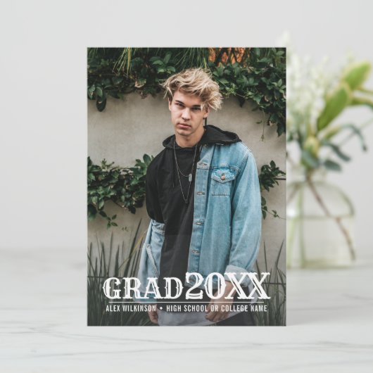 Modern Bold Typography Minimal Photo Afstuderen Aankondiging (Staand voorkant)