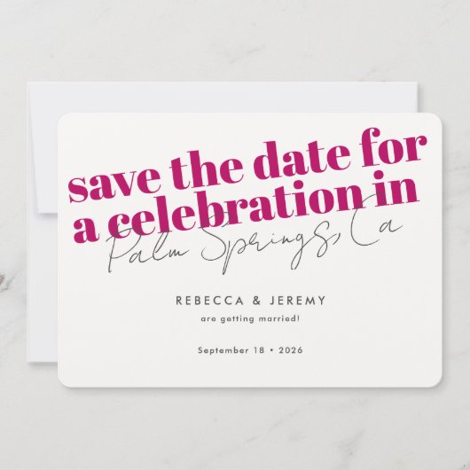 Modern Bold Typography Pink Fuchsia Wedding Save The Date (Voorkant)