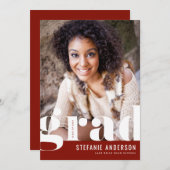 Modern Bold Typography Red Photo Afstuderen Aankondiging (Voorkant / Achterkant)