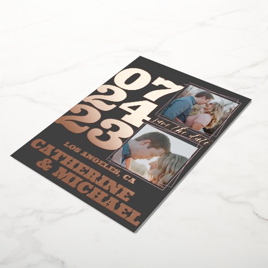 Modern Bold Typography Roos Gold & Grey Folie Uitnodiging (Gedraaid)