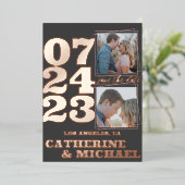 Modern Bold Typography Roos Gold & Grey Folie Uitnodiging (Staand Voorkant)