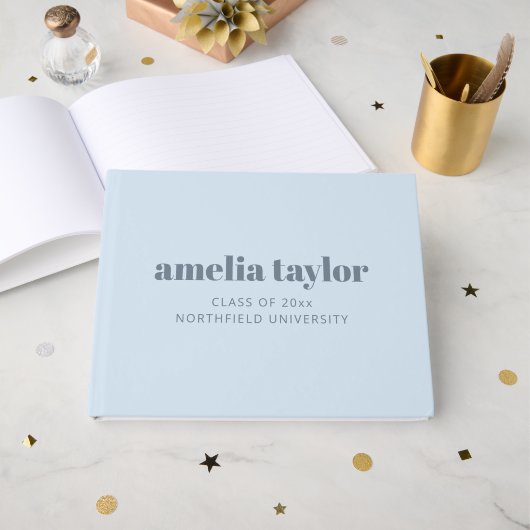 Modern Bold Typography Soft Blue Graduation Custom Gastenboek (Voorkant open)