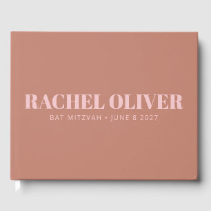Modern Bold Typography Terracotta Pink Bat Mitzvah Gastenboek