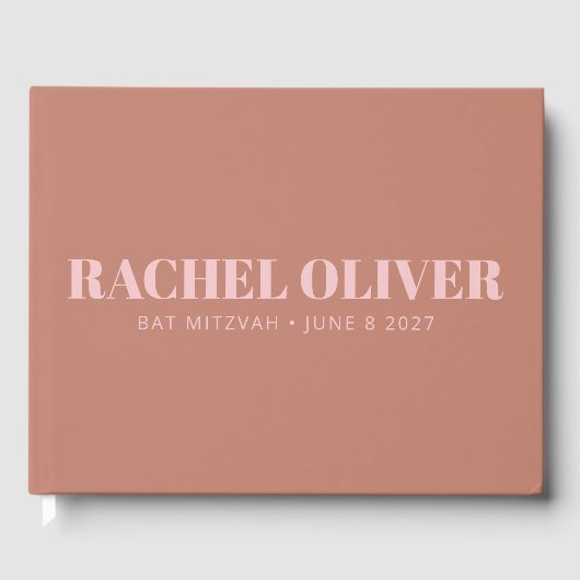 Modern Bold Typography Terracotta Pink Bat Mitzvah Gastenboek (Voorkant)