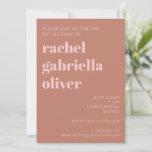 Modern Bold Typography Terracotta Pink Bat Mitzvah Kaart<br><div class="desc">Modern Bold Typography Terracotta and Pink Bat Mitzvah Invitation</div>