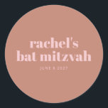 Modern Bold Typography Terracotta Pink Bat Mitzvah Ronde Sticker<br><div class="desc">Aangepaste,  moderne,  oude typografie Terracotta Pink Bat Mitzvah Classic Round Sticker</div>