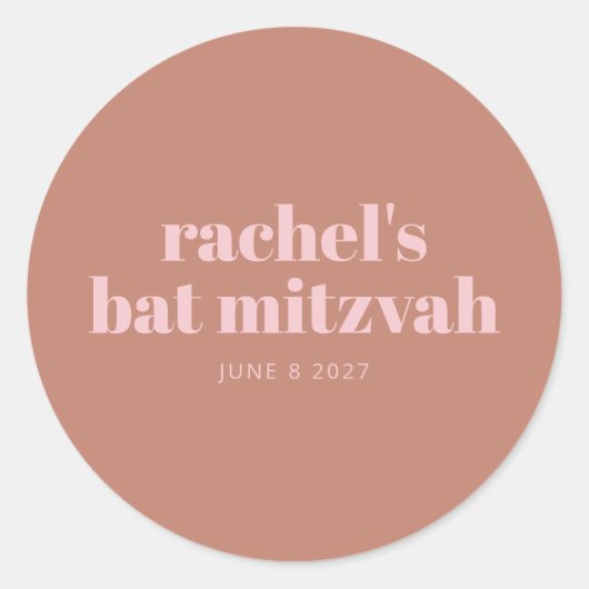 Modern Bold Typography Terracotta Pink Bat Mitzvah Ronde Sticker (Voorkant)