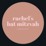 Modern Bold Typography Terracotta Pink Bat Mitzvah Ronde Sticker<br><div class="desc">Aangepaste,  moderne,  oude typografie Terracotta Pink Bat Mitzvah Classic Round Sticker</div>