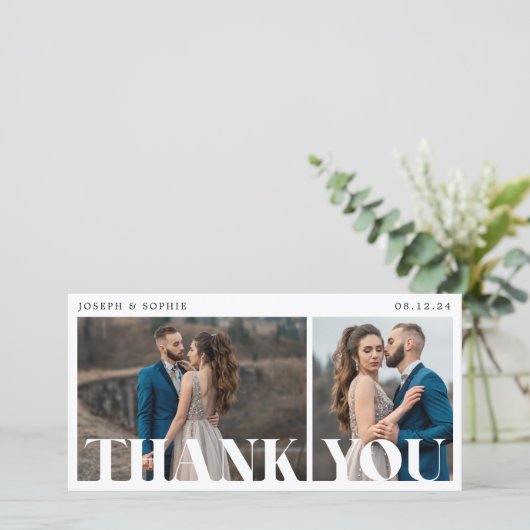 Modern Bold Typography Wedding 2 Foto Bedankkaart (Staand voorkant)