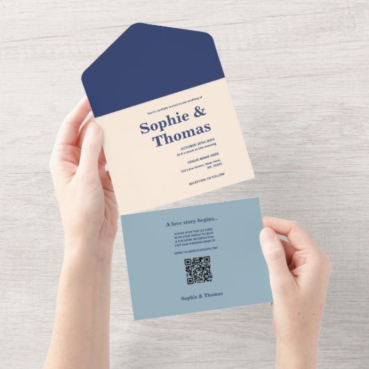 Modern Bold Typography Wedding All In One Uitnodiging (Afscheurbaar)