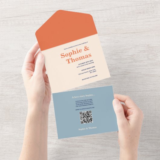 Modern Bold Typography Wedding All In One Uitnodiging (Afscheurbaar)