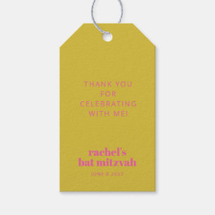Modern Bold Typography Yellow Pink Bat Mitzvah Cadeaulabel
