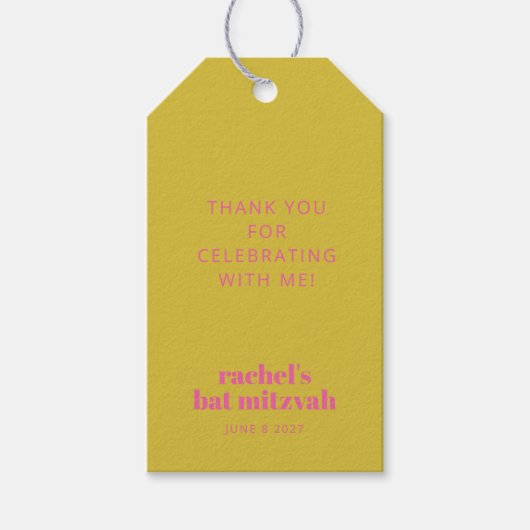 Modern Bold Typography Yellow Pink Bat Mitzvah Cadeaulabel (Voorkant)