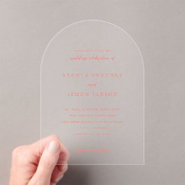 Modern Bold Vibrant Coral Simple Wedding Acryl Uitnodigingen