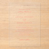 Modern Bold Vibrant Coral Simple Wedding Acryl Uitnodigingen (Voorkant)