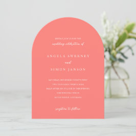 Modern Bold Vibrant Coral Simple Wedding Kaart