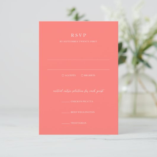 Modern Bold Vibrant Coral Simple Wedding RSVP Kaartje (Staand voorkant)