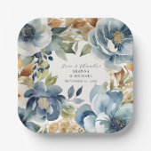 Modern Bold Waterverf Herfst Bloemen Blauw Douche Papieren Bordje (Voorkant)