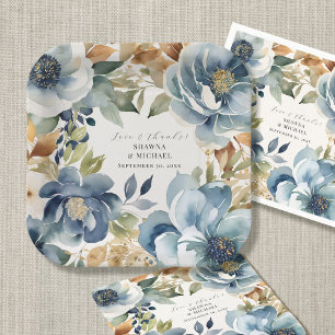 Modern Bold Waterverf Herfst Bloemen Blauw Douche Papieren Bordje