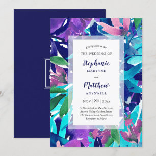 Modern Bold Waterverf Navy Paarse Aqua bruiloft Kaart