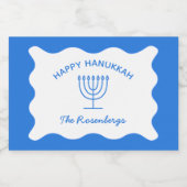 Modern Bold Wavy Border Gepersonaliseerde Blauwe C Sparkling Wijnetiket (Enkel label)