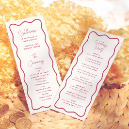 Modern Bold Wavy Frame Retro Red Wedding Programmakaart