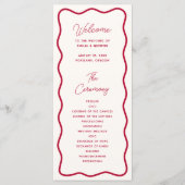 Modern Bold Wavy Frame Retro Red Wedding Programmakaart (Voorkant)