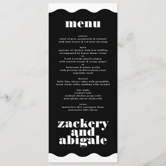 Modern Bold Wavy Framed Border Wit Zwart Bruiloft Menu (Voorkant)