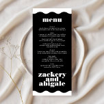 Modern Bold Wavy Framed Border Wit Zwart Bruiloft Menu<br><div class="desc">Dit ontwerp maakt deel uit van een collectie - neem contact met mij op als je extra briefpapier nodig hebt Dit moderne ontwerp is minimalistisch, maar toch speels, met een perfecte plaatsing van zwart-witte tekst, wat resulteert in een nette en strakke look. Dit ontwerp is aanpasbaar aan andere kleuren en...</div>