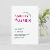 modern Bold Wavy funky Donkergroen & Roze Bruiloft Kaart (Staand voorkant)