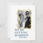 modern Bold Wavy funky Stoffig Blauw & Geel Bruilo Kaart (Achterkant)