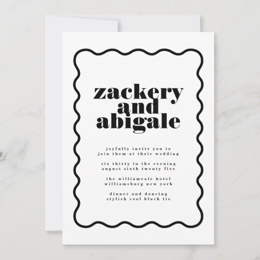 Modern Bold Wavy ingelijst Zwart Wit Bruiloft Kaart (Voorkant)
