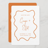 Modern Bold Wavy Lijst Burnt Oranje Foto Weddensch Save The Date (Voorkant / Achterkant)