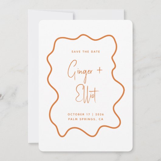 Modern Bold Wavy Lijst Burnt Oranje Foto Weddensch Save The Date (Voorkant)