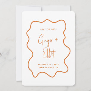 Modern Bold Wavy Lijst Burnt Oranje Foto Weddensch Save The Date