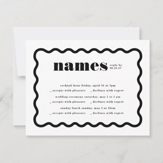 Modern Bold Wavy Lijst multi-event bruiloft RSVP Kaartje (Voorkant)