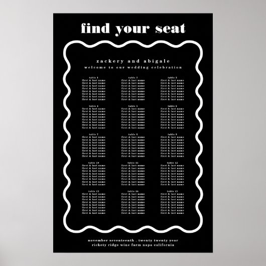 Modern Bold Wavy Lijst Zwart Wit Bruiloft Poster (Voorkant)