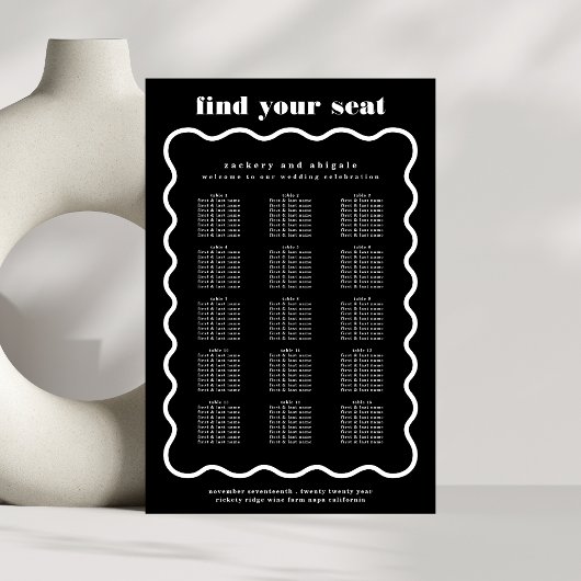 Modern Bold Wavy Lijst Zwart Wit Bruiloft Poster