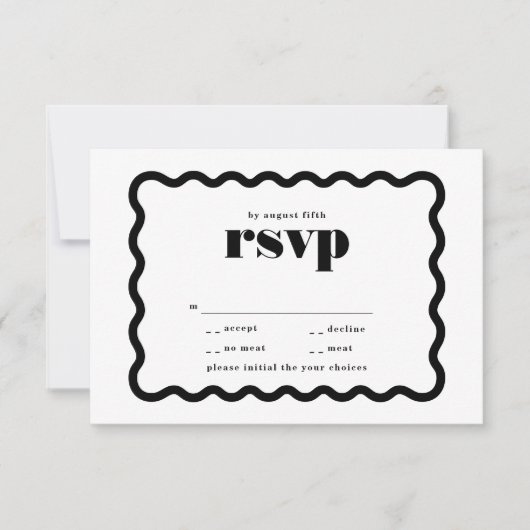Modern Bold Wavy Lijst Zwart Wit Bruiloft RSVP Kaartje (Voorkant)