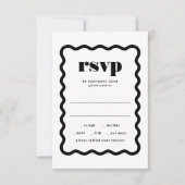 Modern Bold Wavy Lijst Zwart Wit Bruiloft RSVP Kaartje (Voorkant)