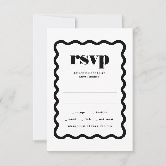 Modern Bold Wavy Lijst Zwart Wit Bruiloft RSVP Kaartje (Voorkant)