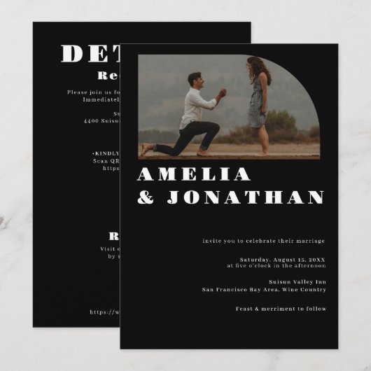 Modern Bold Wedding | Boho Arch Photo Invitation Kaart (Voorkant / Achterkant)